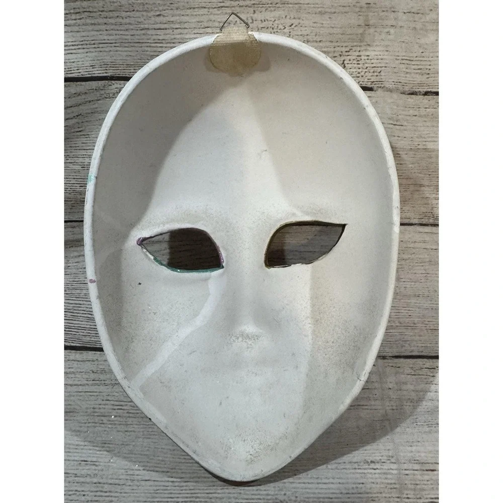 Vintage Hand Painted Masquerade Ceramic Porcelain Mask Pink Green Black 80's